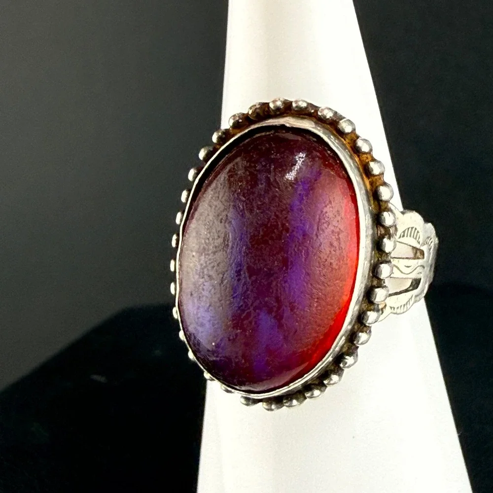 Vintage Ring Dragons Breath Sterling Silver Fred Harvey Era Purple Red Size 7